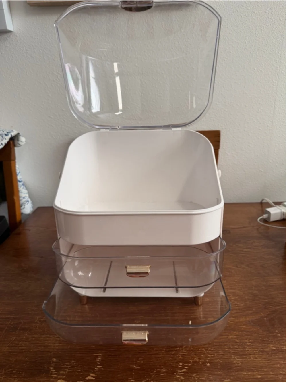 Large Clear Acrylic Makeup Organizer Storage Box Vanity Cosmetic Case Flip Lid 2